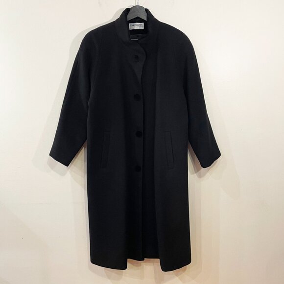 EUC Vintage 100% Wool Velvet Trim Overcoat Black tag 10, M-L fit - Picture 1 of 7